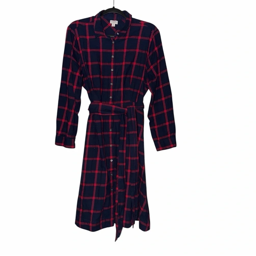 J. Crew Classic Plaid Button-Up Midi Dress Size 14